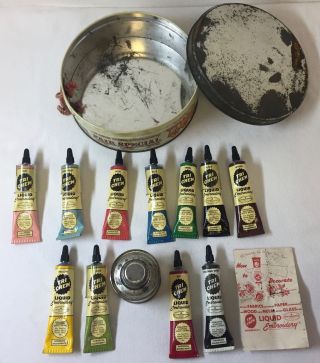 Vintage Tri Chem Liquid Embroidery Fair Special Tin With 11 Paint Tubes,  Cleaner