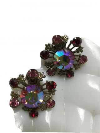 Vintage Ab Glass Stones Star Shape Clip Earrings