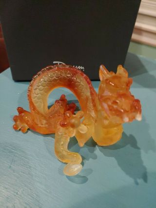 Daum France Pate De Verre Crystal Light Amber Dragon 2000 Made