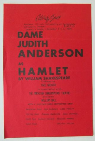 Vintage Flyer/handbill - Judith Anderson As Hamlet 1970