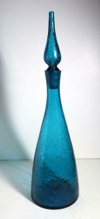 Vtg Blenko 920 - M Turquoise Or Teal Crackle Decanter Winslow Anderson