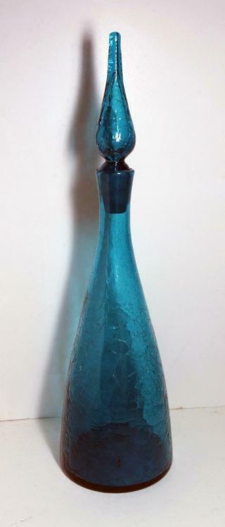 Vtg Blenko 920 - M Turquoise or Teal Crackle Decanter Winslow Anderson 4