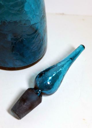 Vtg Blenko 920 - M Turquoise or Teal Crackle Decanter Winslow Anderson 5