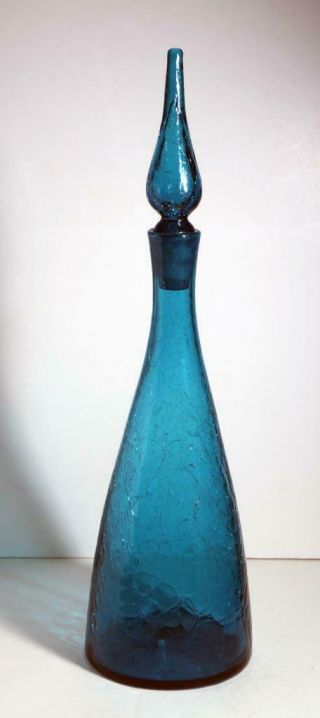 Vtg Blenko 920 - M Turquoise or Teal Crackle Decanter Winslow Anderson 6