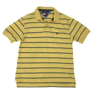 Vintage Tommy Hilfiger Polo Shirt Mens Size L Yellow Striped Short Sleeve Read