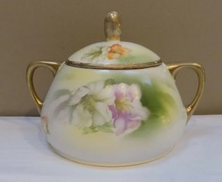 Vintage Royal Rudolstadt Prussia Porcelain China Floral Biscuit Jar With Lid