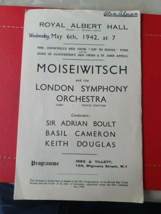 Ww2 Royal Albert Hall Theatre Programme,  Mousewitsch & London Philharmonic,