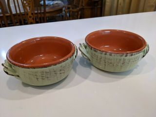De Silva Terracotta Italian Pottery Soup Bowls Two Handles Light Green