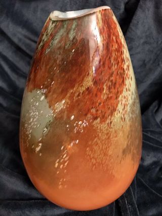 Vintage Mcm Hand Blown Murano Art Glass Mottled Vase •14” •10lbs