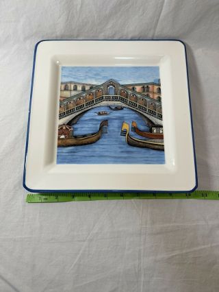 Brunelli Pottery Square Salad Plate,  Venice Canal Blue,  Made In Italy.