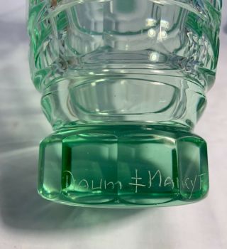 SIGNED DAUM NANCY FRANCE GREEN FLARED VASE WITH POLISHED OVAL CUTTINGS. 2