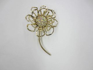 Vintage Sarah Cov Rhinestone Flower Brooch 3 1/2 " Tall Covenrtry