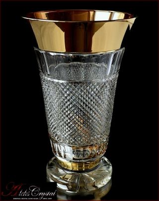 Bohemian Crystal Vase For Flowers 31 Cm,  " Versace " Gold,