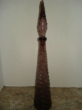 Amethyst Purple Wave Empoli Art Glass Decanter Genie Bottle W/ Stopper 22 "