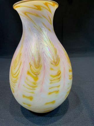 Charles Lotton Signed Studio Art Glass 8 1/8” Tall Iridized Vase Dated 1977