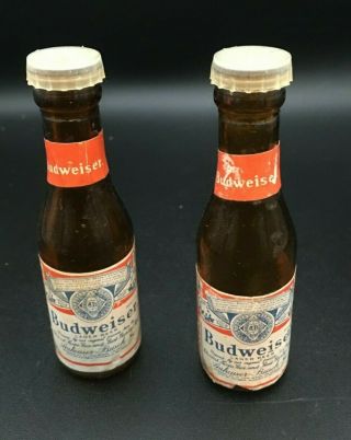 Vintage Budweiser Salt And Pepper Shakers With Plastic Removable Covers
