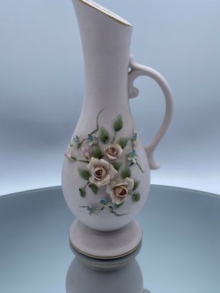 Vintage Lefton China Hand Painted Rose Chintz Vase 1030 Pink Floral Mini Pitcher