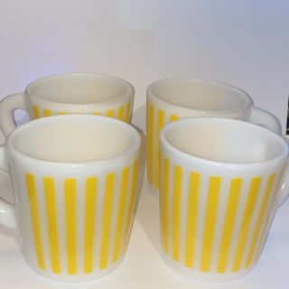 Vintage Hazel Atlas Yellow Candy Stripe Milk Glass Coffee Mugs Set Of 4 Excellen