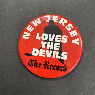 Vintage Button Pin Jersey Loves Devils Hockey The Record Newspaper Nj Nhl