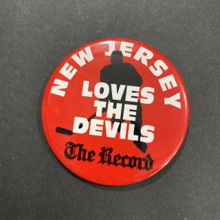 Vintage Button Pin Jersey Loves Devils Hockey The Record Newspaper NJ NHL 3