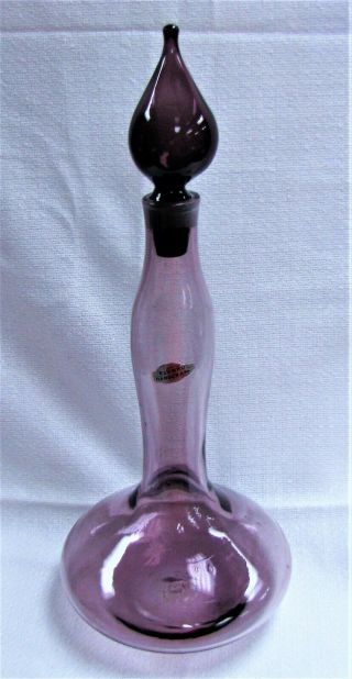 5815 - S Vintage Art Glass Wine Decanter Wayne Husted Blenko Lavender Genie Bottle