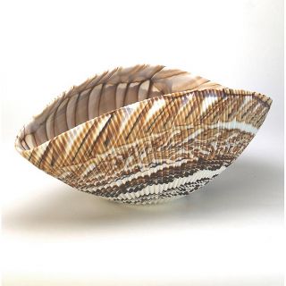 Home Decor - Murano Glass Decorative Shell Bowl - Ivory / Brown - 12 " X 7 "