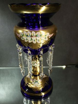 Czech Bohemian Cobalt Blue Glass Mantle Lustre Lamp