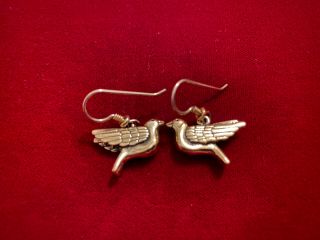 Laurel Burch Vintage Gold Tone 3d Bird Earrings