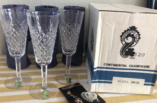 Vintage Waterford Crystal Alana Fluted Champagne Glasses Set Of 6 Nos Orig Box