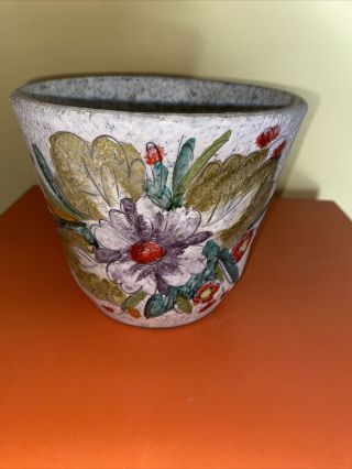 Vintage Raymor Floral Hand Painted Ceramic Flower Pot Planter Italy Bitossi Era