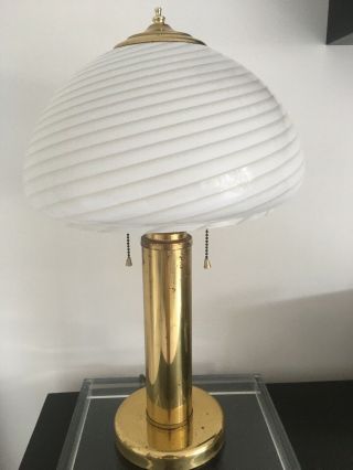 Vetri Murano Mid Century Modern 1970s White Swirl Lamp W/ Brass Base H 21”