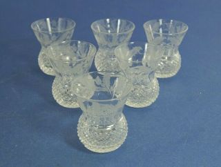 Set Of Six Thistle Whisky Tot Glasses By Edinburgh Crystal.  Vintage