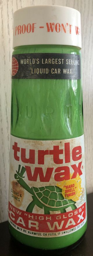 Vintage 1970 Turtle Wax High Gloss Car Wax - 1/2 Full Glass Bottle,  Dated 9/70
