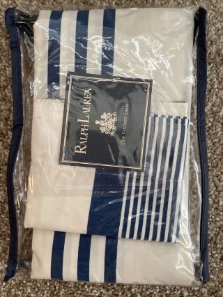 Vintage Ralph Lauren Pillow Sham Irregular Blue Cream Stripe Made In Usa