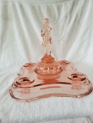 Rare 1930 " S La Rosa Cambridge Glass Draped Lady Flower Frog With Candle Holder