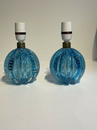 Archimede Seguso Murano Glass Lamps Italian Controlled Bubble X2