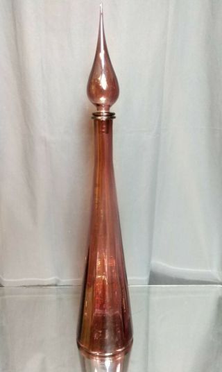 Towering 27 " Amethyst Empoli Handblown Glass Decanter Genie Bottle Vintage Mcm