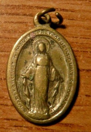 Vintage Bronze Catholic Miraculous Medal Of The Blessed Virgin Mary