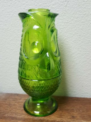 Viking Glass Green And Blue Owl Fairy Lamps 7” Tall Candle Light Vintage