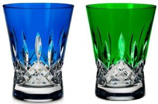 Waterford Crystal Lismore Pops Double Old Fashioned Green & Blue