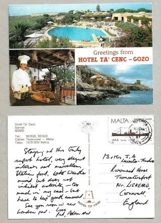 Malta Vintage Postcard Stamp Hotel Ta 