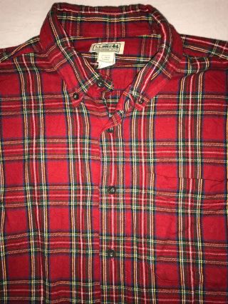 Vtg Ll Bean Mens Button Up Shirt Tartan Plaid Flannel Red Classic Sz,  Large