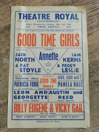1949 Theatre Royal,  Loughborough Handbill,  Good Time Girls