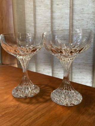 Pair Baccarat Crystal Massena 5 - 1/2” Tall Champagne Coupe Sherbet Glasses Signed