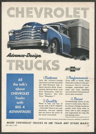 Chevrolet Advance - Design Trucks - 1949 Vintage Print Ad