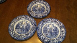 Liberty Blue Historical Colonial Scene Plates,  From England - Independence Hall