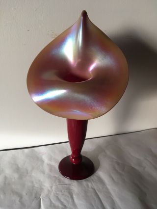 03 Rick Strini 16 " Jack In The Pulpit Hand Blown Iridescent Ruby Red Art Glass