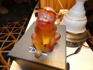 DAUM Chinese Monkey Crystal Sculpture Signed NIB with Papers 2