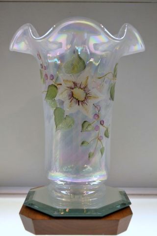 Lynn Fenton Vase French Opalescent Irid Royal Lenten Rose 8 " 5978fj Freeusaship