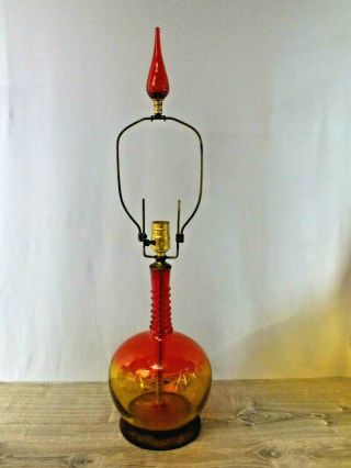 Mid Century Modern Blenko Handcraft Lamp 5 In Amberina Glass With Blenko Finial
